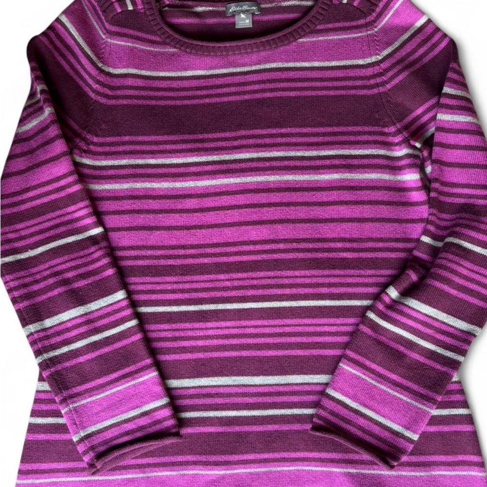 Eddie Bauer Purple & Pink Striped Crewneck Sweater